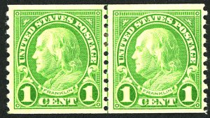 U.S. #597 MINT LINE PAIR OG HR