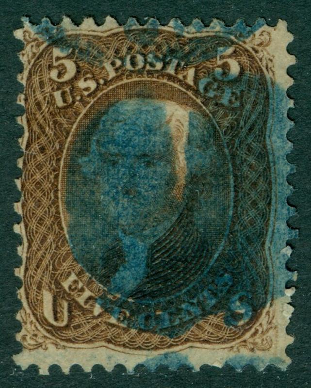 USA : 1868. Scott #95 Nice Used stamp with Blue cork cancel. PSAG Cert. Cat $900