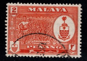 MALAYA Penang Scott 57 Used Coat of arms, Pineapple harvest stamp light cancel