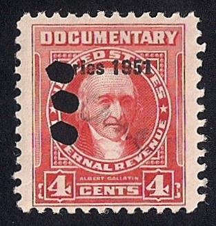 #R564 4 cents A. Gallatin, 1951  Documentary stamp used VF