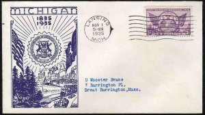 United States First Day Covers #775-16, 1935 3c Michigan Centenary, 1st Jewel...