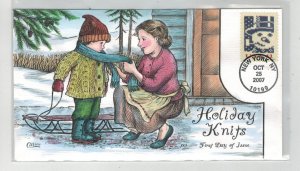 2007 COLLINS HANDPAINTED CHRISTMAS STAMPS HOLIDAY KNITS CHILD WITH SLED SNOWMAN