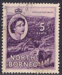 North Borneo 1954 - 59 QE2 5ct Reddish Violet SG 376 ( L302 )