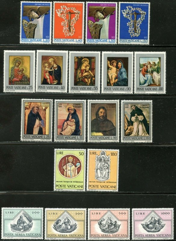 VATICAN Sc#500-514, C55-C58 Five Different Sets 1971 Year Complete Mint OG NH