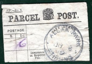 GB Scotland PARCEL POST LABEL *ALLAN PARK* Stirling CDS 1919 {samwells}BROWN118