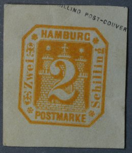 Hamburg Unused XF Cut Square Post-Couvert 2 Schilling Late 18th Century Bright