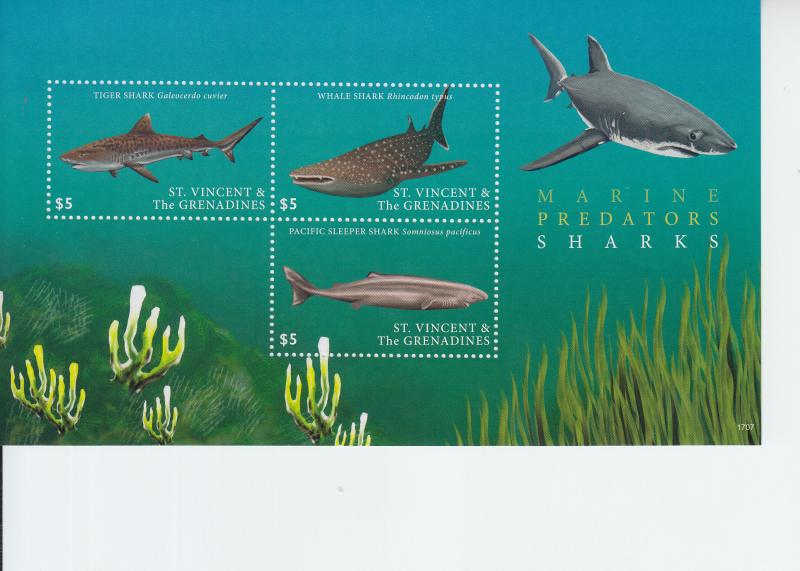 2017 St Vincent Sharks II MS3 (Scott NA) MNH