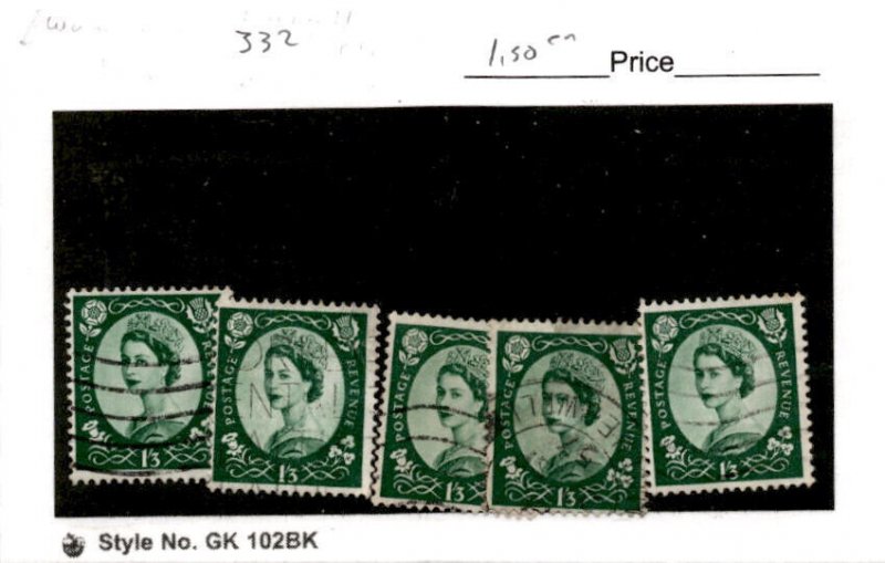 Great Britain, Postage Stamp, #332 (5 Ea) Used, 1956 Queen Elizabeth (AC)