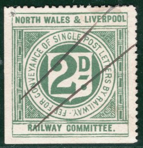 GB *NORTH WALES & LIVERPOOL* RAILWAY QV 2d Letter Stamp Used Pen {samwells}SBW1