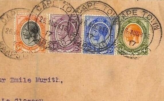 South Africa WW1 Cover  4-COLOUR FRANKING Censor 1916 Switzerland {samwells}LB10