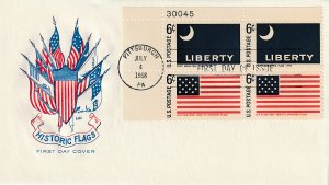 US 1345 & 1346 (Me-17) 6c Historic Flags pl # blk 4 FDC Farnam Cachet ECV$15.00