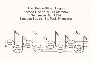 USPS 2nd Day Ceremony Program #2854-61 Jazz & Blues Singers Bandana Square 1994