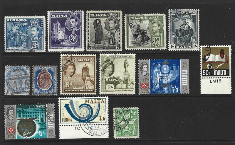 Malta Used Lot of 14 Different stamps 2017 CV $16.70