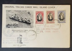 1937 Niuafoou Tonga Toga Photograph First Day Tin Can Canoe Mail Island Cover