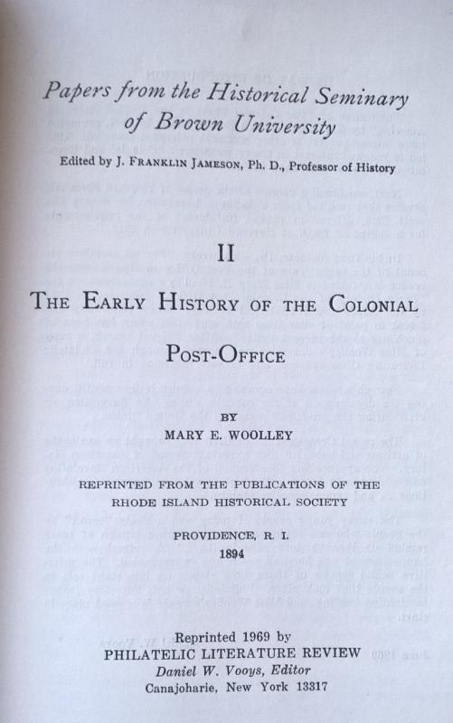 Early History of the Colonial Post Office (1894) United States Postal History