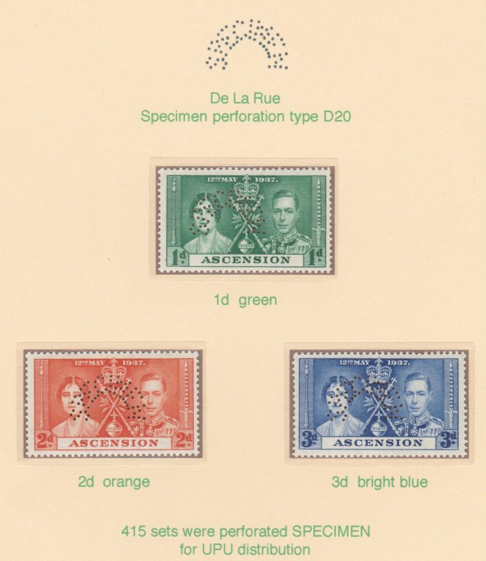 ASCENSION  1937 CORONATION  SPECIMEN   set of 3