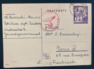 1941 Petrilau GG Germany Postal Stationery Postcard Cover To Paris France