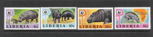 HIPPOPOTAMUS - LIBERIA #1009-1012  WWF  MNH