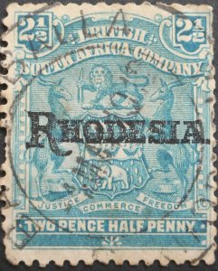 Rhodesia 1909 Two and a HalfPence with a BALLA BALLA postmark