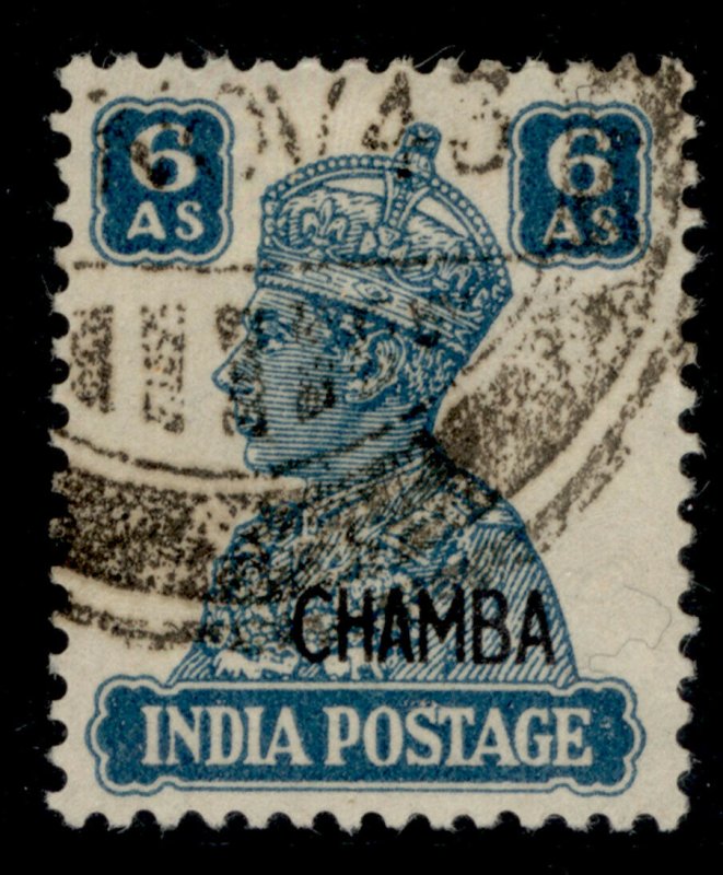 INDIAN STATES - Chamba GVI SG117 6a turquoise-green USED. Cat £48.