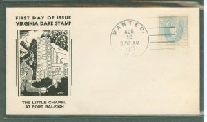 US 796 1937 5c Virginia Dare commemorative (single) on an unaddressed first day cover with a Washington Services - Davenport cac