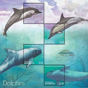 Micronesia 2013 - Marine Life Dolphins - Sheet of 4 Stamps - Scott #1024 - MNH