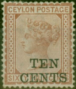 Ceylon 1885 10c on 64c Red-Brown SG164 Fine & Fresh MM Scarce