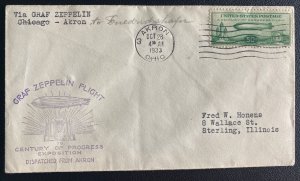 1933 Akron OH USA Graf Zeppelin LZ127 Century Of Progress cover #C18 To Sterling