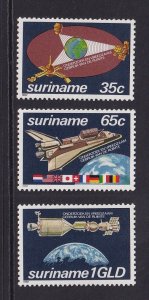 Surinam  #588-590  MNH  1982  space shuttle , satellites