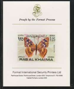 RAS AL KHAIMA 1972 BUTTERFLIES  imperf on FORMAT INT PROOF CARD