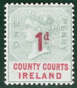 GB IRELAND QV REVENUE Stamp 1d Surcharge (1895) COUNTY COURTS Mint LM GR2WHITE54
