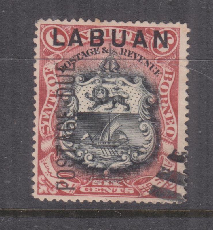 LABUAN, 1901 Postage Due, OVERPRINT MISPLACED, 6c. perf. 16, Bars cancel.