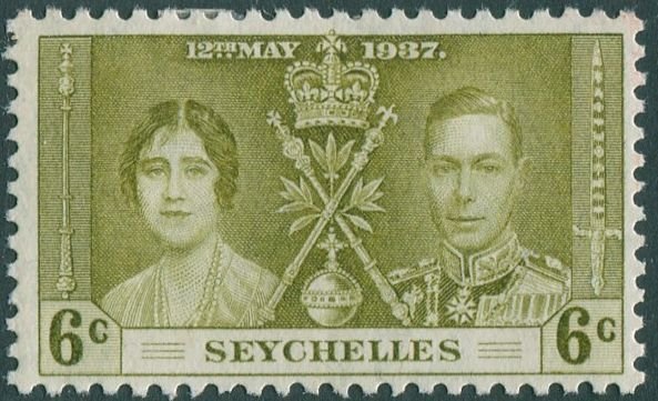 Seychelles 1937 SG132 6c sage-green Coronation KGVI MH