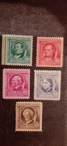 US Scott # 859-863; set of 5 Amer. Authors from 1940; 859-60, MNH; 861-63, MH,og