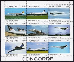 Tajikistan 1999 CONCORDE/TU 144  Sheetlet (9) Perforated MNH # C10/18