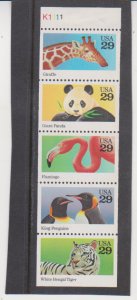 Scott #2709a Wild Animals BOOKLET Pane of 5 Stamps - MNH