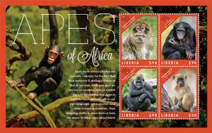 Liberia -2012 - APES OF AFRICA - Sheet of 4 Stamps - MNH