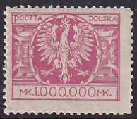 Poland 1924 Sc 213 Arms of Poland 1,000,000 Mk Pale Rose Stamp MNH