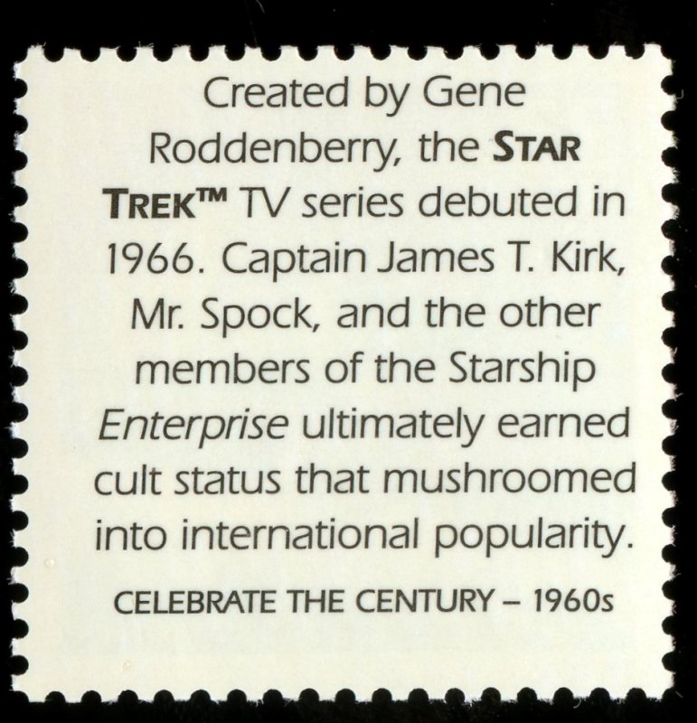 SCOTT 3188-E   STAR TREK  MNH-CELEBRATE THE CENTURY 1960's