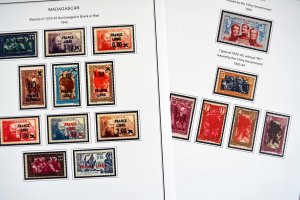 COLOR PRINTED FRENCH MADAGASCAR 1889-1957  STAMP ALBUM PAGES (46 illustr. pages)