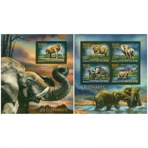 Elephants Stamp Bundle of 2 Loxodonta Africana Elephas Maximus S/S MNH