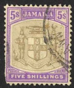 Jamaica Sc# 45 Used (a) (corner clipped) 1905-1911 5sh Queen Victoria