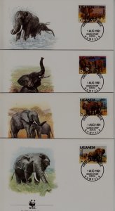 Uganda 948-51 FDC WWF-91/Elephants