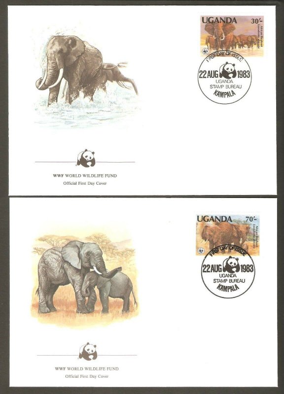 1983   UGANDA  -  4 x WWF FIRST DAY COVERS  -  ELEPHANTS - Series 1