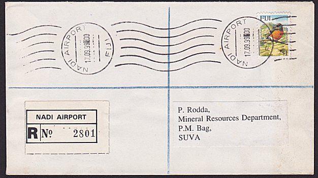 FIJI 1999 Registered cover NADI AIRPORT roller cancellation.................5825