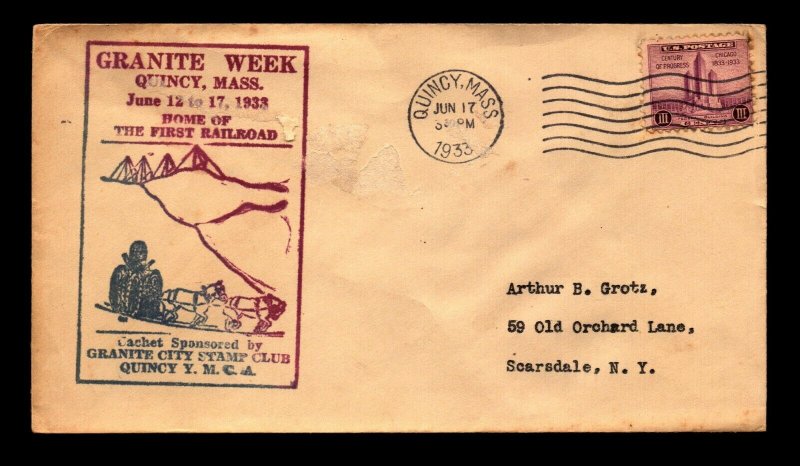 1933 Quincy Mass Granite Week / First RR Cover - N3