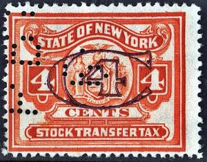 New York State 4¢ Stock Transfer Stamp (Perfin)