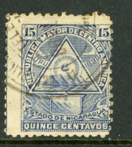 Nicaragua 1896 Seebeck 15¢ Coat of Arms Unwmk Postally Used B878 ⭐⭐⭐⭐⭐⭐