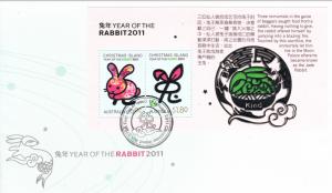 Christmas Island 2011 FDC Scott #493a Souvenir sheet of 2 Year of the Rabbit