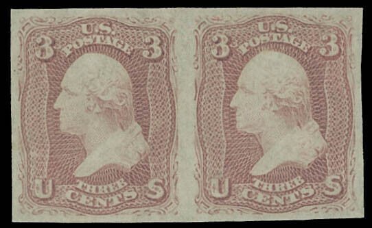 US SCOTT #65P5 Horizontal Pair Imperf Proof On Stamp Paper VF-XF (DFP 7/7/20)